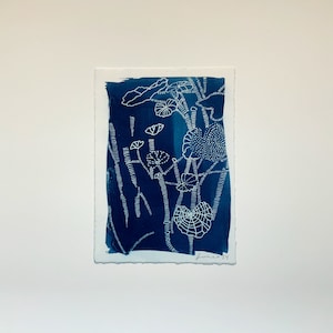 Garden Cyanotype Print-Cyanotype Print-sun print, hand drawn print, 5&quot;x7&quot;, cyanotype print, monotype