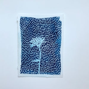 Daisy Cyanotype Print-Cyanotype Print-sun print, hand drawn print, 5&quot;x7&quot;, cyanotype print, monotype