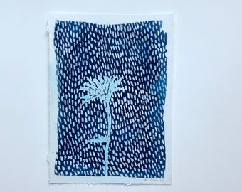 Daisy Cyanotype Print-Cyanotype Print-sun print, hand drawn print, 5"x7", cyanotype print, monotype