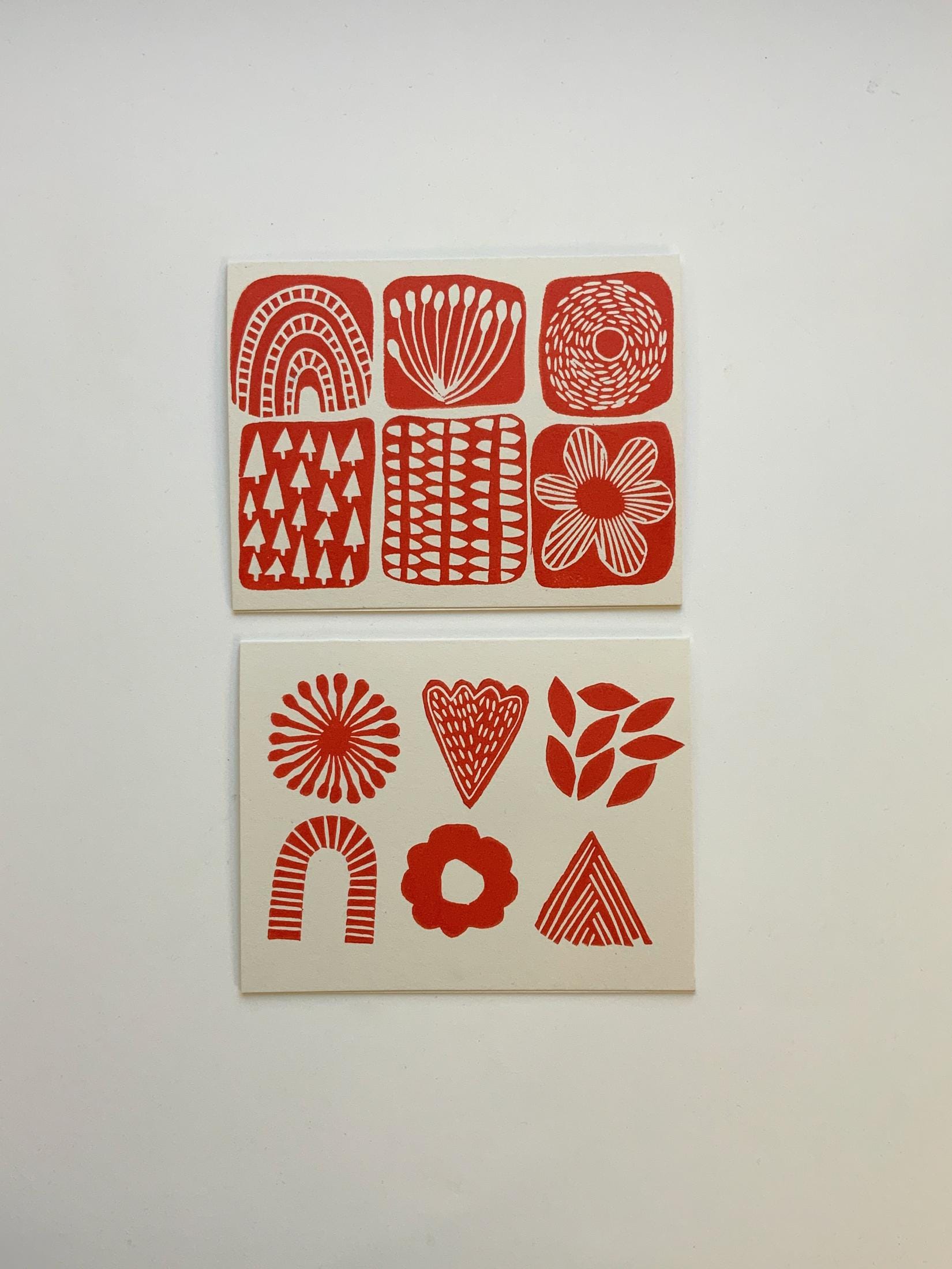 Fun Shapes Card-Hand Printed Hand Stamped Greeting Card-linoleum cut blank card-handmade cards-all occasion cards-greeting cards-set of 2