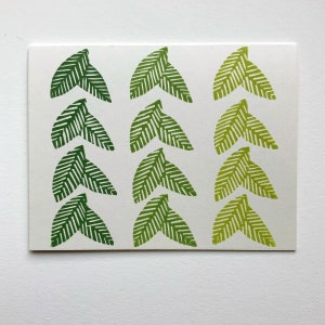Leaves Card-Hand Printed Hand Stamped Greeting Card-linoleum cut blank card-handmade cards-all occasion cards-greeting cards