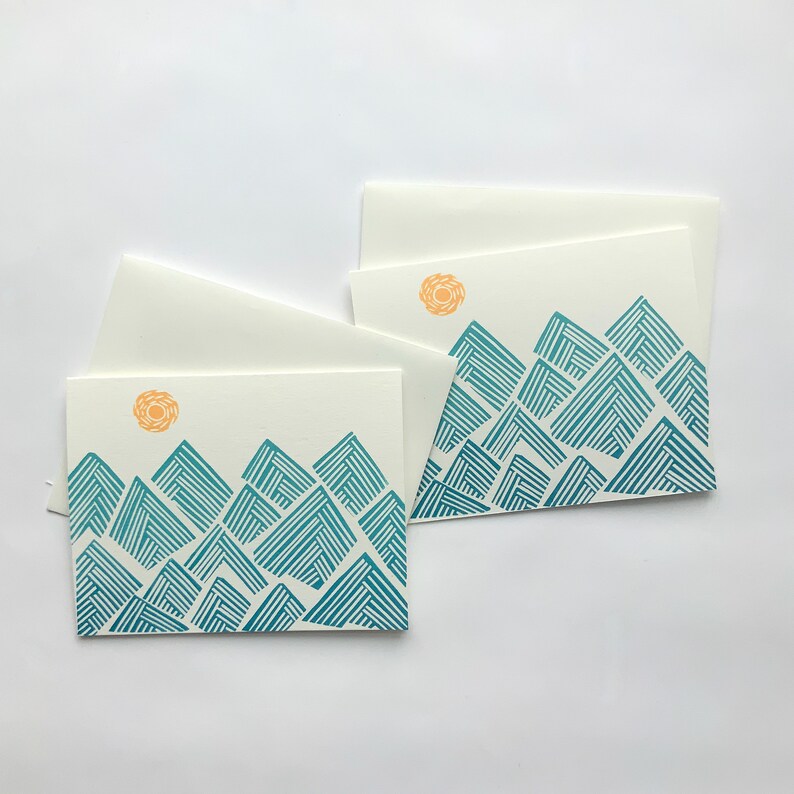 Mountain card-Hand Printed Hand Stamped Greeting Card-linoleum cut blank card-handmade cards-all occasion cards-greeting cards image 3