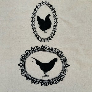 Chicken Tea Towel,Chicken silhouettes, 100% cotton natural tea towel, black chicken silhouettes