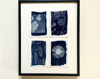 Field Cyanotype-small cyanotypes, framed cyanotype, original art