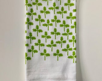 Plant Tea Towel, screen printed 100% cotton tea towel, green plants on white flour sack towel