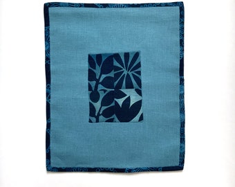 Garden Cyanotype Textile-hand made cyanotype on fabric-hand sewn fabric-plant design-applique