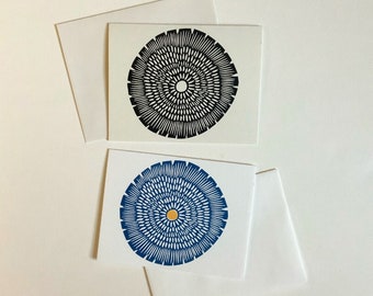 Flower Cards-Hand Printed Hand Stamped Greeting Card-linoleum cut blank card-handmade cards-all occasion cards-Set of 2