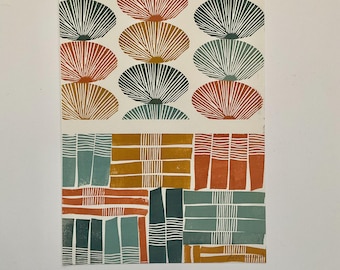 Schetsboekpagina, handgestempeld, print, wanddecoratie, uniek exemplaar