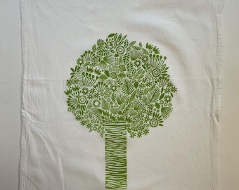 Tree Tea Towel, screen printed 100% cotton tea towel, green tree