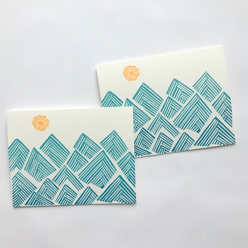 Mountain card-Hand Printed Hand Stamped Greeting Card-linoleum cut blank card-handmade cards-all occasion cards-greeting cards image 2