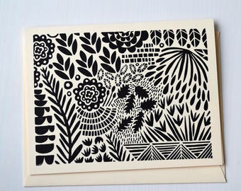 Rain Garden Card-Hand Printed Hand Stamped Greeting Card-blank card-handmade cards-all occasion cards-greeting cards