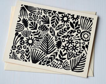 Garden card-Hand Printed Hand Stamped Greeting Card-blank card-handmade cards-all occasion cards-greeting cards