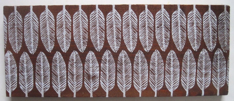 Reclaimed Repurposed Wood-Upcycled hand stamped wall art-ready to hang-Feathers
