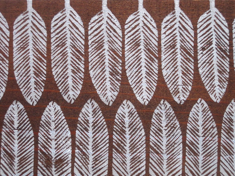 Reclaimed Repurposed Wood-Upcycled hand stamped wall art-ready to hang-Feathers
