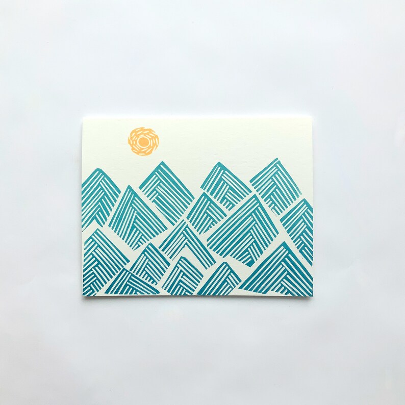 Mountain card-Hand Printed Hand Stamped Greeting Card-linoleum cut blank card-handmade cards-all occasion cards-greeting cards image 1