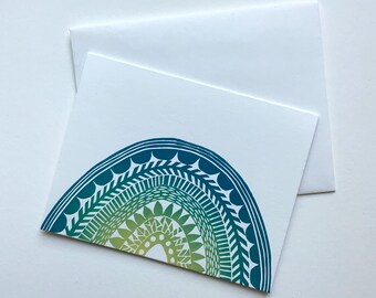 Rainbow card-Hand Printed Hand Stamped Greeting Card-linoleum cut blank card-handmade cards-all occasion cards-greeting cards