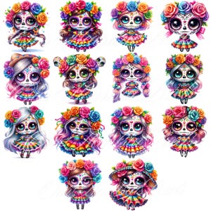 Kawaii La Catrina Day of the dead dolls 14 PNG Clipart Día de Los Muertos Clipart Sugar Skull, Mexican Halloween bundle. day-of-the-dead image 2