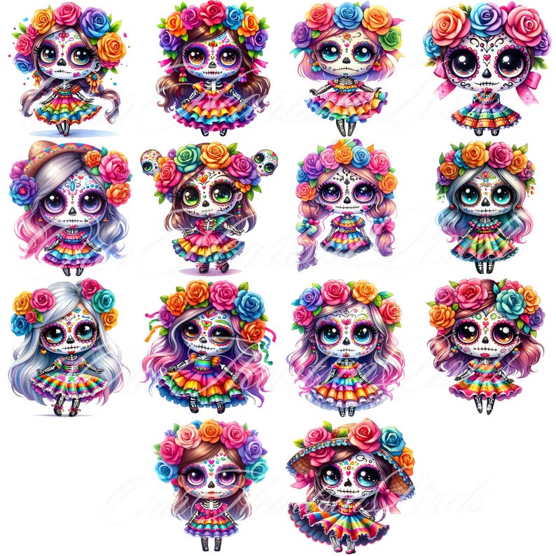 Kawaii La Catrina Day of the dead dolls 14 PNG Clipart Día de Los Muertos Clipart Sugar Skull, Mexican Halloween bundle. day-of-the-dead image 2