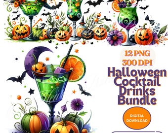 Halloween Cocktail Drinks Bundle 12 PNG 300 DPI Halloween Drink Clipart Spooky Halloween Cocktails Clipart Spooky Season Ghostly Png Clipart