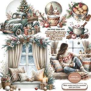 Rustic Cozy Christmas Clipart Bundle 30 PNG | Warm & Whimsical Holiday Designs for Crafts! Holiday Clipart, Rustic Holiday Stickers, Digital
