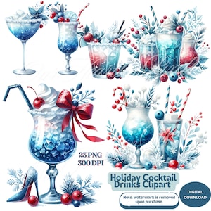Holiday Cocktail Drinks Clipart Bundle Festive Cocktail PNG Holiday Beverages for Cards Stickers Sublimation DIY Crafts Watercolor clipart