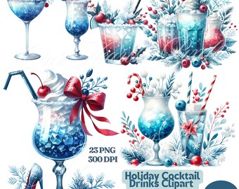 Holiday Cocktail Drinks Clipart Bundle Festive Cocktail PNG Holiday Beverages for Cards Stickers Sublimation DIY Crafts Watercolor clipart