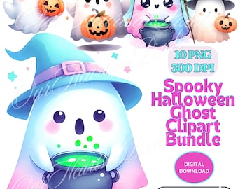 Cute Spooky Halloween Ghost Clipart Bundle 10 PNG 300 DPI Spooky Season Ghostly Png Cute Halloween Ghosts Png Cute Ghost Clipart Halloween