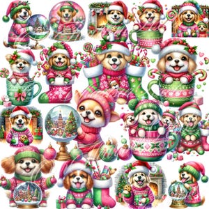 Christmas Dogs in Sweater Clipart Bundle 18 PNG 300 DPI Holiday Clipart ...