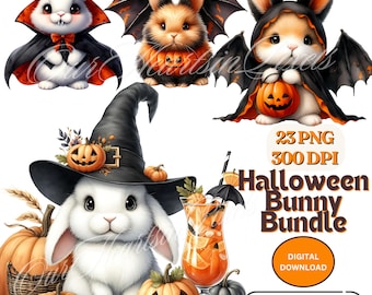 Adorable Halloween Bunny Clipart 23 PNG 300 DPI Kawaii Spooky Bunny in Costumes | Cute Digital Art for Halloween Printable Bunny Art Clipart