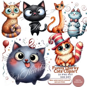 Funny Quirky Cats Clipart Bundle Playful Cat Illustrations for T-Shirts, Cards Pet Lover Clipart Funny Cat Printables Cute Animal Clipart