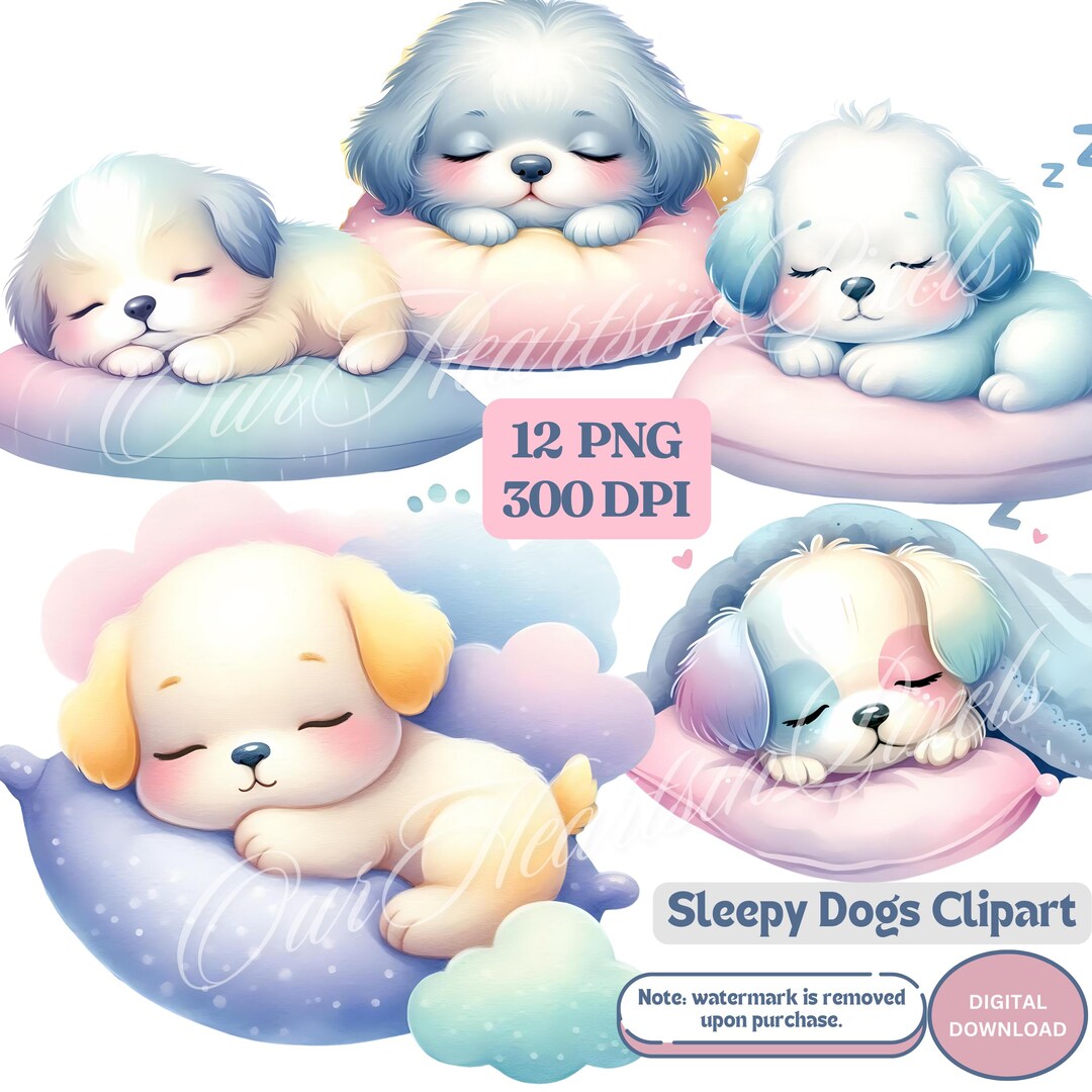 Cute Sleeping Dogs Clipart Bundle 12 PNG Adorable Pastel Dog Designs ...