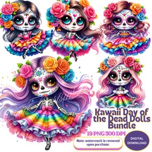 Kawaii La Catrina Day of the Dead-poppen 19 png-clipart Día de Los Muertos-clipart Sugar Skull, Mexicaanse Halloween-bundel. dag-van-de-doden