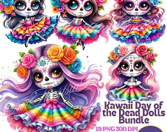 Kawaii La Catrina Day of the dead-dockor 19 PNG Clipart Día de Los Muertos Clipart Sockerskalle, mexikansk Halloween-paket. day-of-the-dead