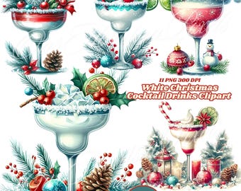 Weihnachts-Cocktail-Getränke-Clipart-Bundle 11 PNG Elegante Urlaub Getränke Designs zum Basteln! Digitale Winter Cocktails Weihnachtsdrinks