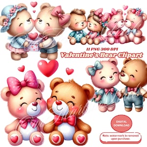 Valentine&#39;s Couple Teddy Bears Clipart Bundle 11 PNG Adorable Love-Themed Designs for Crafts! Couple Clipart Bundle Romantic Clipart Bundle