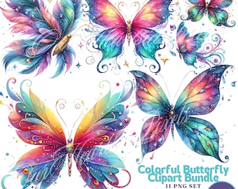 Colorful Butterfly Clipart Bundle 11 PNG| Vibrant Watercolor Butterfly Clip Art Whimsical Butterfly Invites Butterfly Printables Wedding