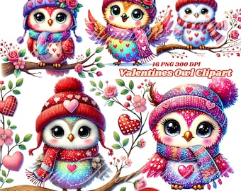 Cute Valentine’s Owl Clipart Bundle | Adorable Love-Themed Designs for Crafts! Scrapbooking Owl Clipart, Heart Owl Clipart, Romantic Bird
