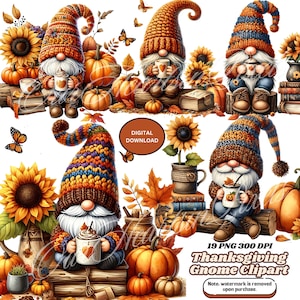Thanksgiving Gnome with Pumpkin Clipart Bundle 19 PNG Festive Fall Designs for Crafts! Gnome with Pumpkin, Harvest Gnome Clipart Sublimation