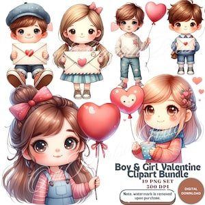 Valentine&#39;s Boy and Girl Clipart Bundle 19 PNG Cute Love-Themed Clip Art for Valentine&#39;s Day Valentine Cards Clipart Printable Valentine Art