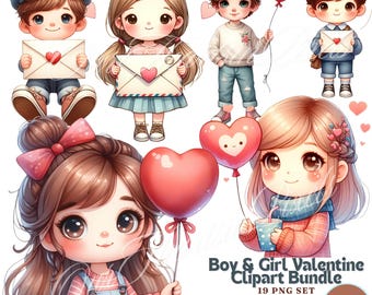 Pacote de clipart de menino e menina do dia dos namorados 19 PNG Clip Art fofo com tema de amor para o dia dos namorados Cartões de dia dos namorados Clipart Arte para impressão do dia dos namorados