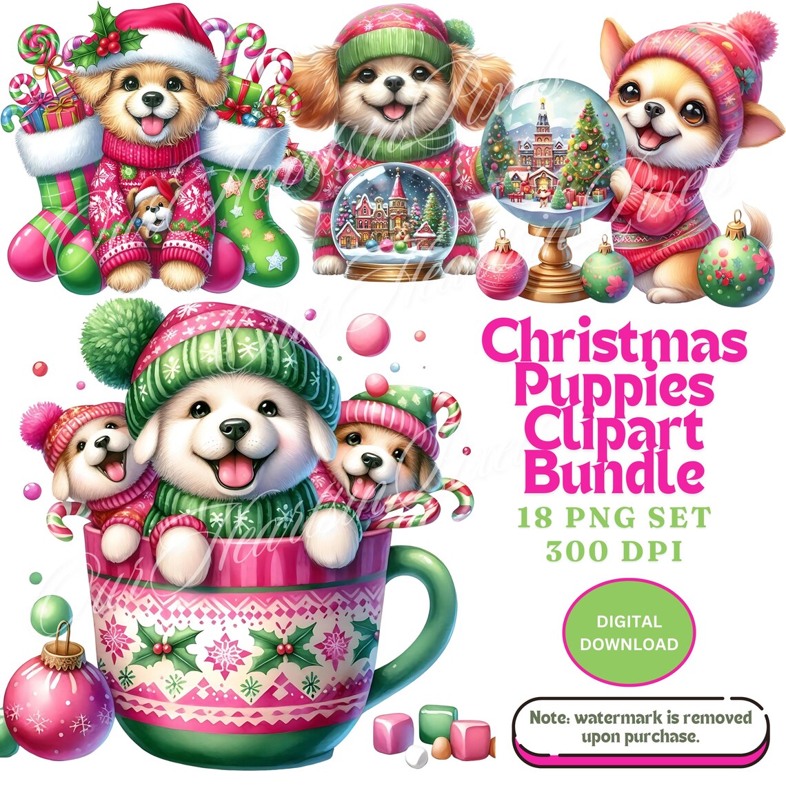 Christmas Dogs in Sweater Clipart Bundle 18 PNG 300 DPI Holiday Clipart ...