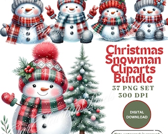 Christmas Snowman Clipart Bundle 37 PNG| Cute Snowman PNG | Winter Clipart for Cards, Stickers, Sublimation, DIY Crafts, Holiday Decor