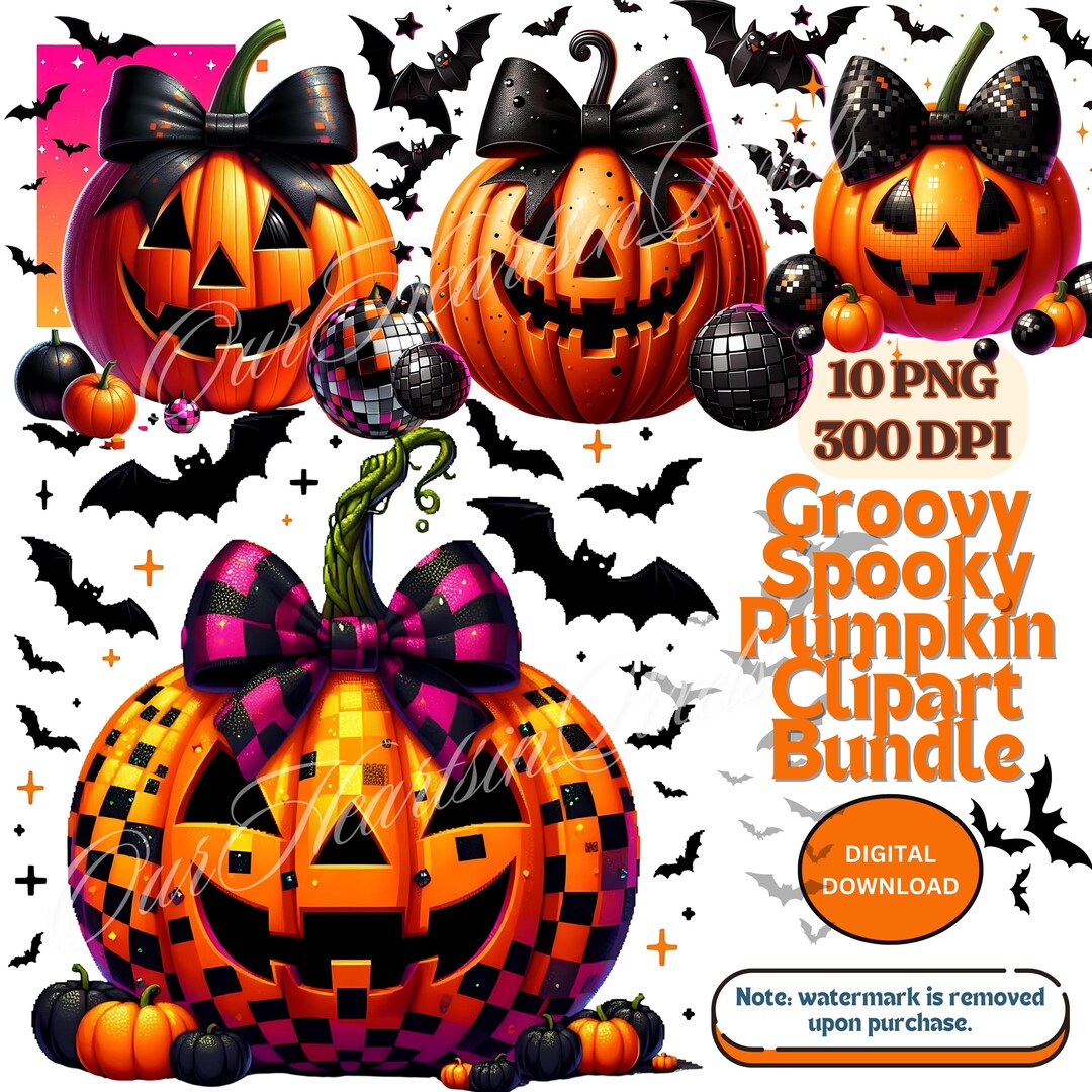 Spooky Pumpkin Clipart Bundle 10 PNG 300DPI Halloween Retro Png Design ...
