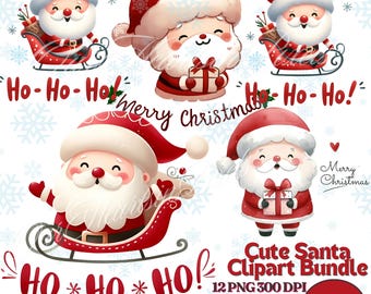 Christmas Santa Claus Clipart Bundle 12 PNG| Whimsical Christmas Clip Art for Holiday Crafts Santa Digital Download Christmas Cards Clipart