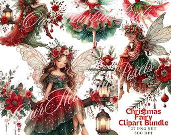 Aquarel kerstfee clipartbundel 27 png-fee decoratie kerstfee cadeau kerst elfjes kerst sublimatie ontwerp DIY png
