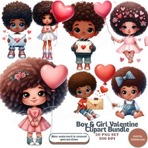 Valentine&#39;s Boy and Girl Clipart Bundle | Cute Love-Themed Clip Art for Valentine’s Day DIY Valentine Crafts Printable Valentine Art Clipart
