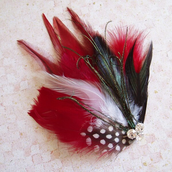 Piuma nozze capelli pezzo rosso Steampunk, fascinator di accessori da sposa capelli - Ready To Ship