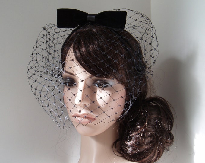 Vintage Hat Funeral Hat Funeral Veil, Wedding Hair Accessory, Black