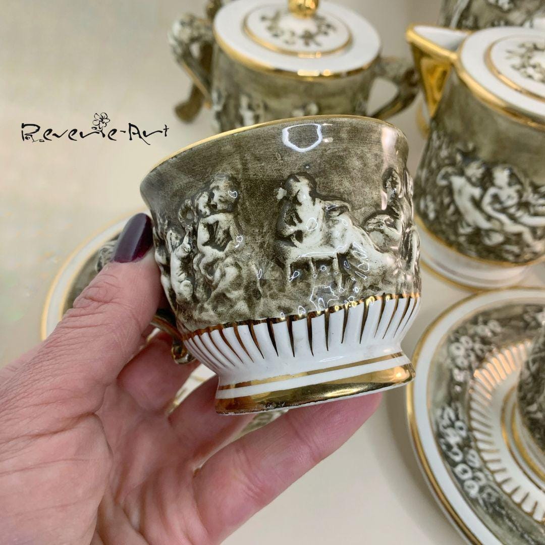 Rare Capodimonte World Renown Espresso Demitasse Coffee Set for 2