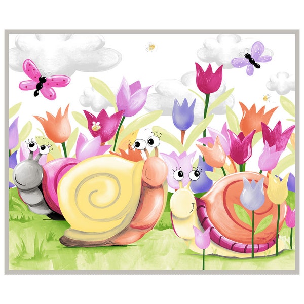 Snail Fabric, Sloane the Snail 36" play mat Panel, by Susy Bee for Clothworks, SB20412-100